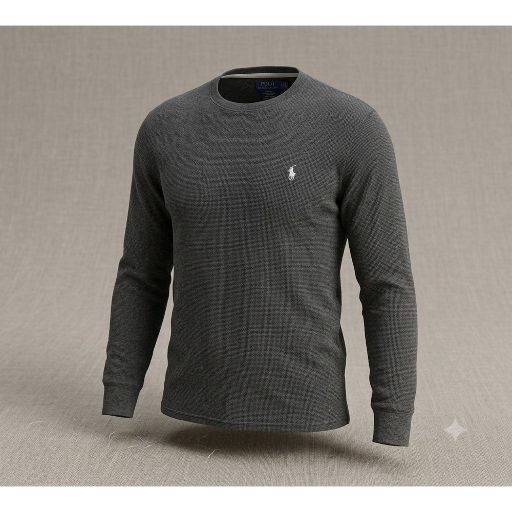 Polo Ralph Lauren Men's Gray w White Pony Thermal Knit Sleepwear Shirt. Size M